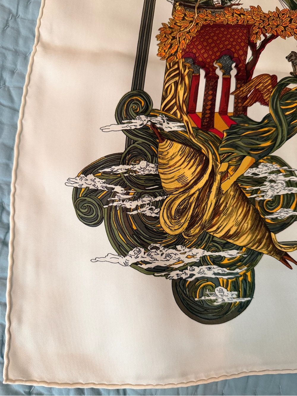 Hermes Scarf in Light Blue and White - Picture 4 of 15